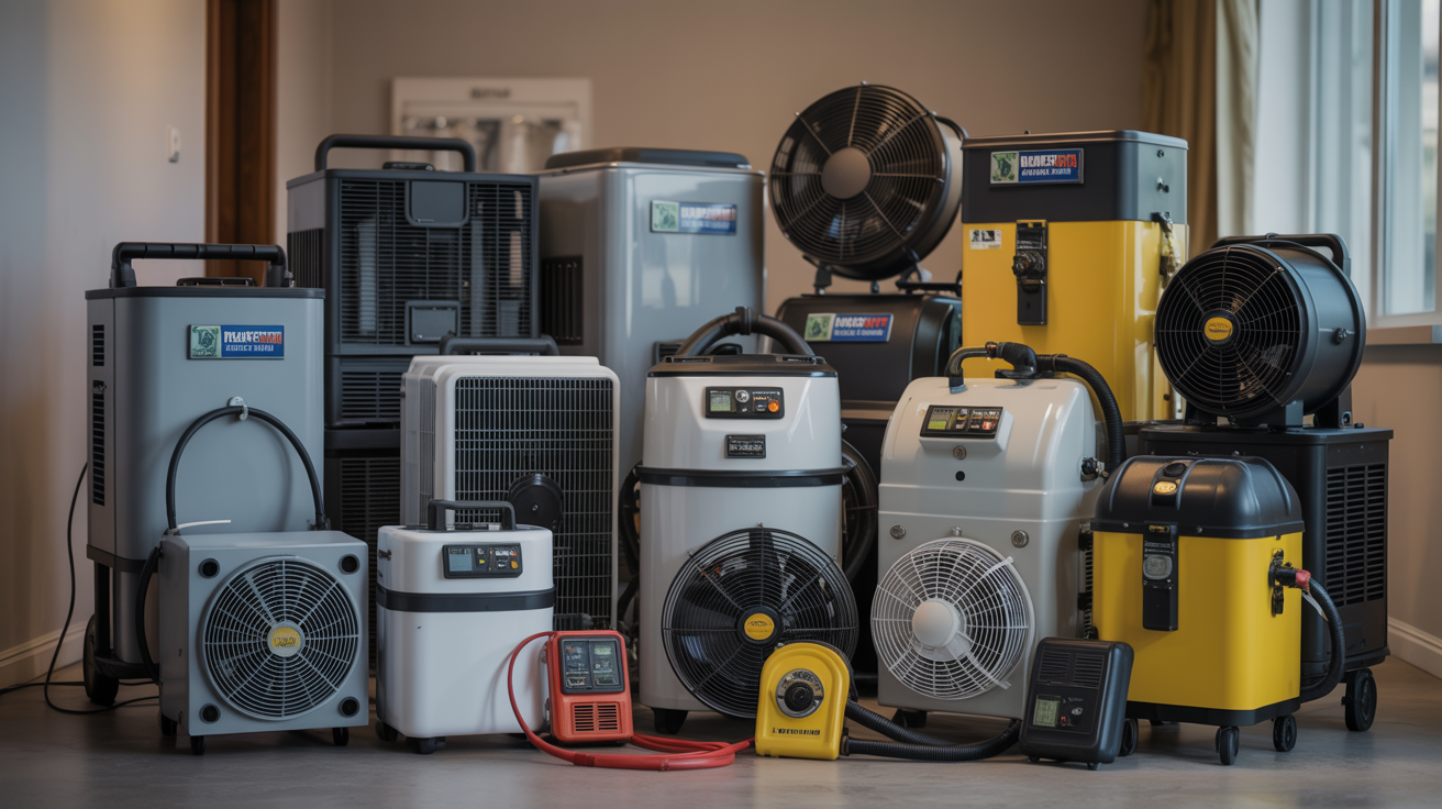 Professional water damage restoration equipment setup in Fall City home