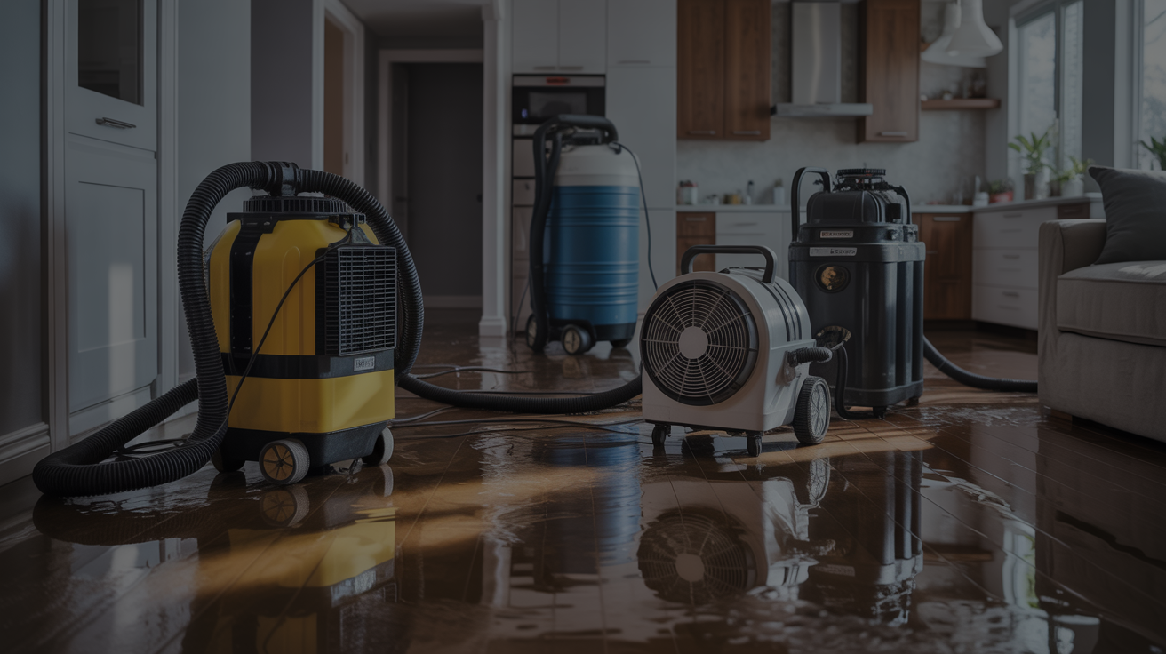 Professional water damage restoration equipment and tools ready for emergency response in Redmond WA