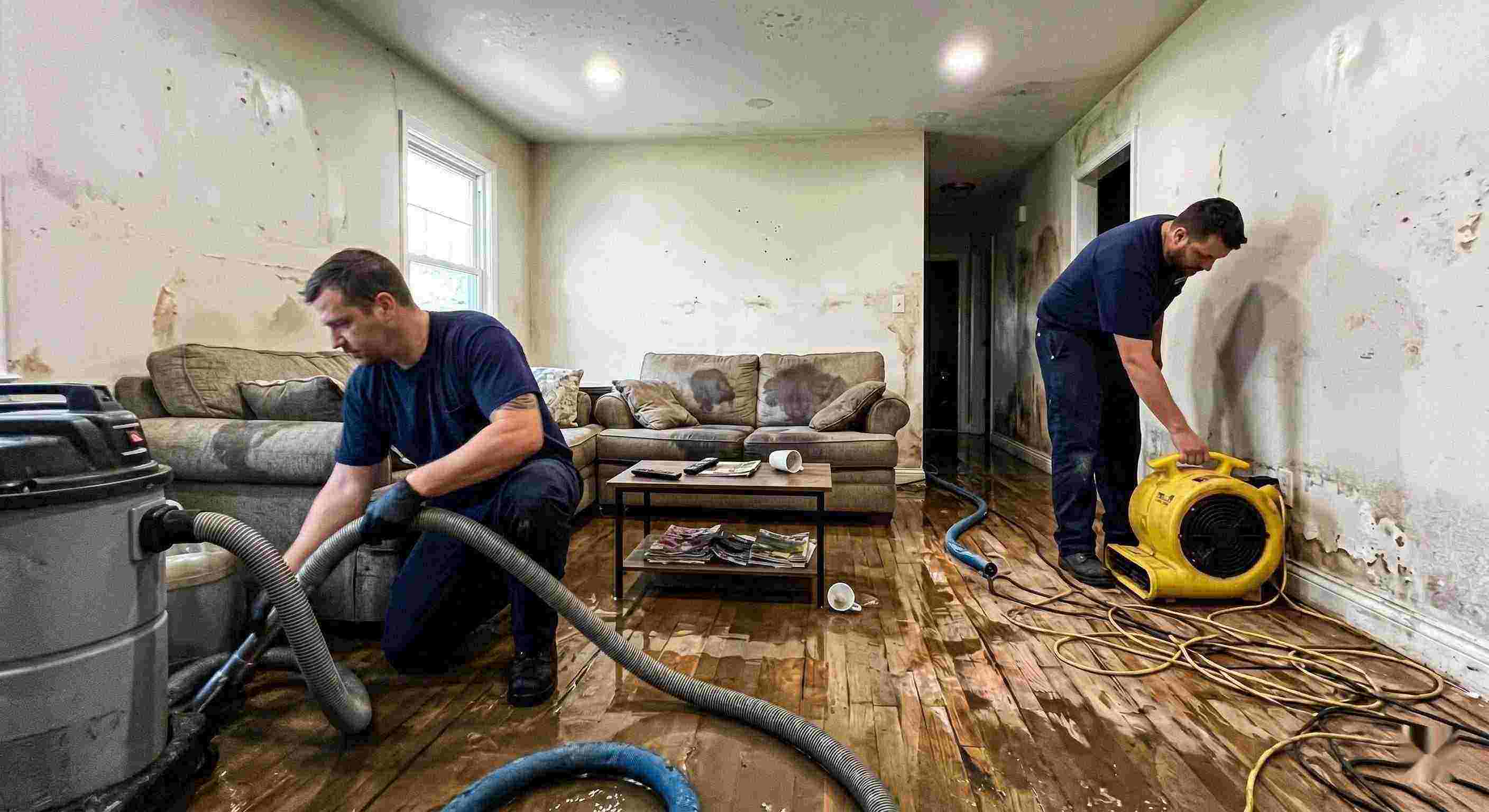 Professional water damage restoration equipment set up in a Kirkland WA home