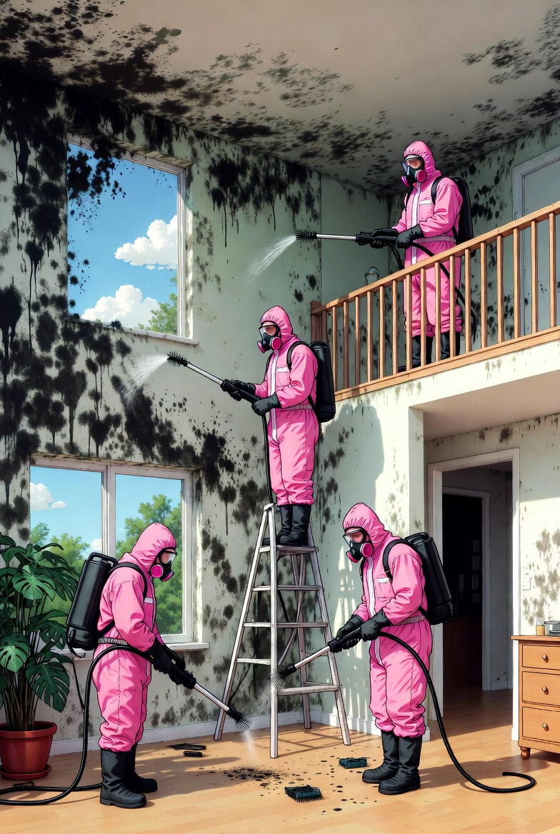 Professional mold removal team in protective gear treating severe mold infestation - Mold Removal Company Washington