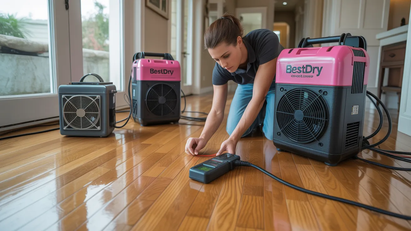 Specialized drying for hardwood floors and tile - Professional equipment in action