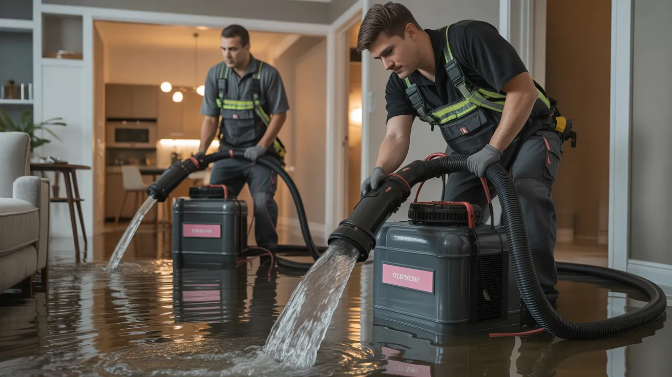 Professional water mitigation team extracting water from flooded home